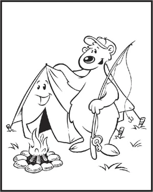 The Bear is Fishing with a Fishing Rod Coloring Page