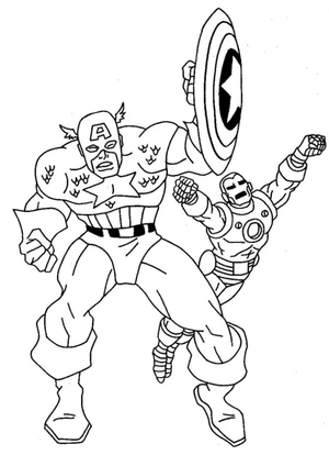 Captain America and Ironman in Flight Coloring Page