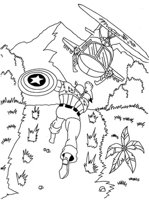 Captain America flying in a helicopter Coloring Page