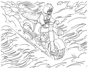 Captain America on a Lego Motorcycle Coloring Page
