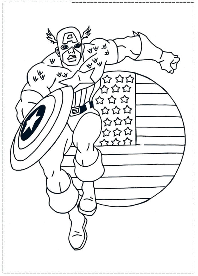 Captain America Racing with the American Flag Coloring Page
