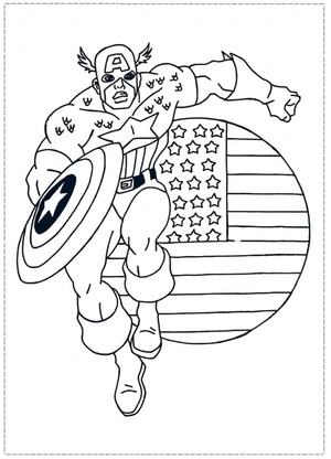 Captain America Racing with the American Flag Coloring Page