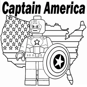 "Lego Captain America with the United States flag" Coloring Page