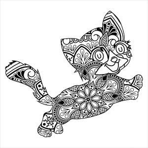 Mandala of a Playful Kitten Leaping Coloring Page