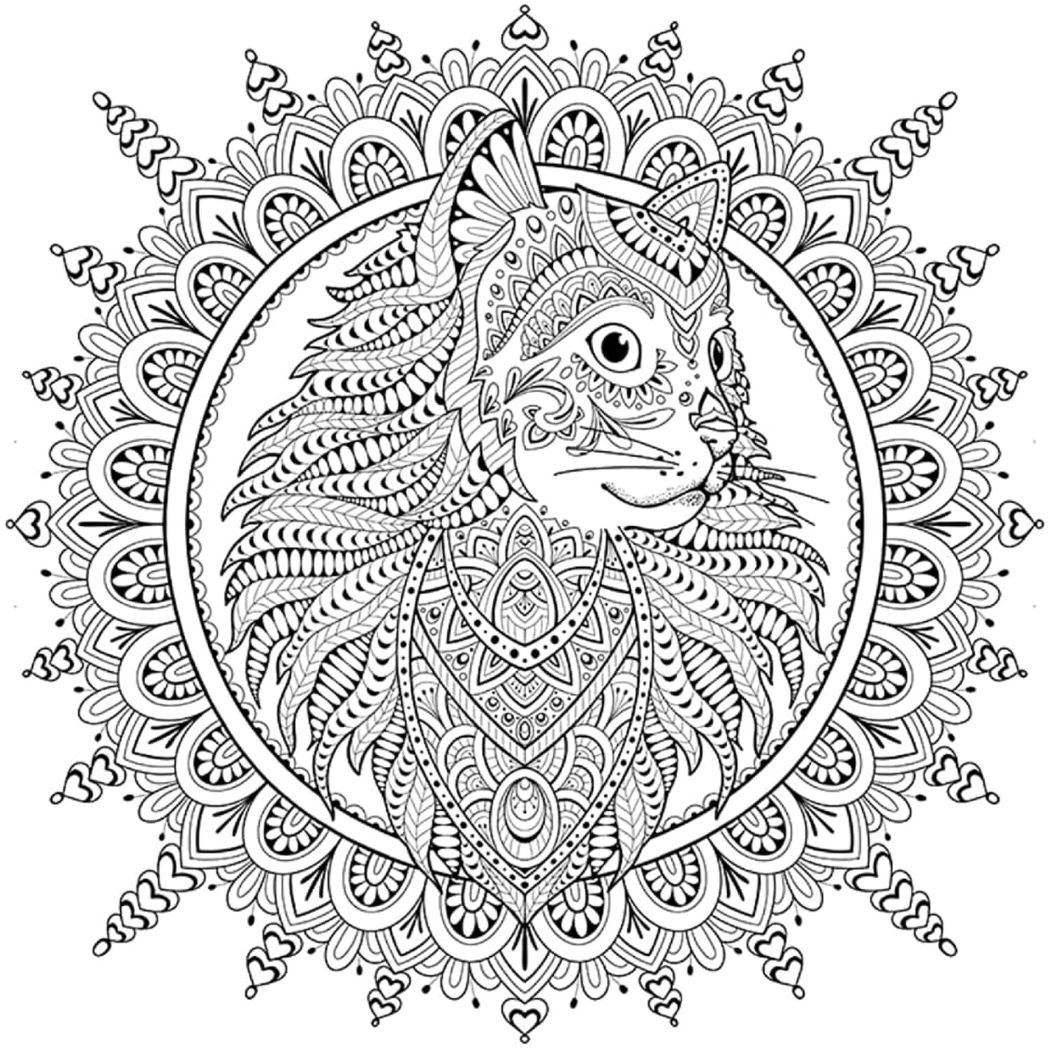 Mandala Portrait of a Cat Coloring Page