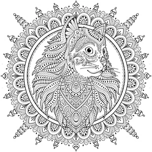 Mandala Portrait of a Cat Coloring Page