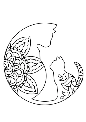 Moon Mandala Cat Coloring Page