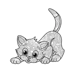 Sweet Tiny Kitten Mandala Coloring Page