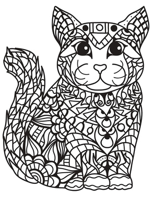 Cat Zentangle Coloring Page