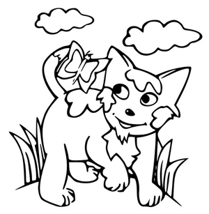 "Cute Cat and Butterfly" Coloring Page