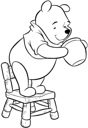 Pooh Bear Standing on a Chair Coloring Page