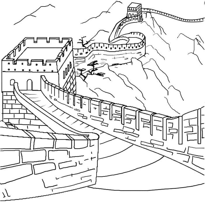 The majestic structure in China known for its impressive length and historical significance. Coloring Page