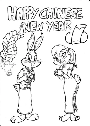 Bugs Bunny Celebrates Chinese New Year Coloring Page