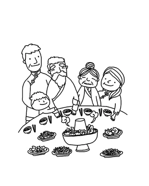 "Traditional Chinese New Year Feast" Coloring Page