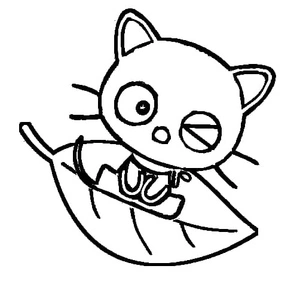 Cat on a Chocolate Leaf Coloring Page