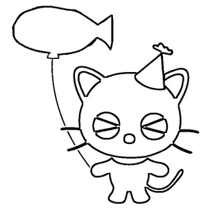 Chocolate Cat with Balloon Coloring Page