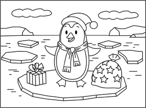 Adorable Penguin Celebrating Christmas Coloring Page