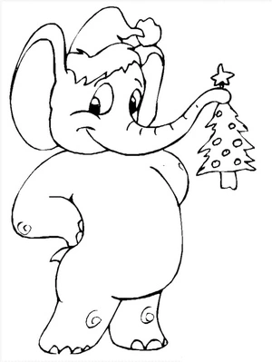 Festive Cartoon Elephant for Christmas Coloring Page Coloring Page