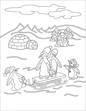 Penguin-themed Christmas Coloring Page Coloring Page