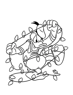 Donald Duck with Christmas Lights Coloring Page