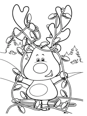 "Reindeer and Festive Lights" Coloring Page