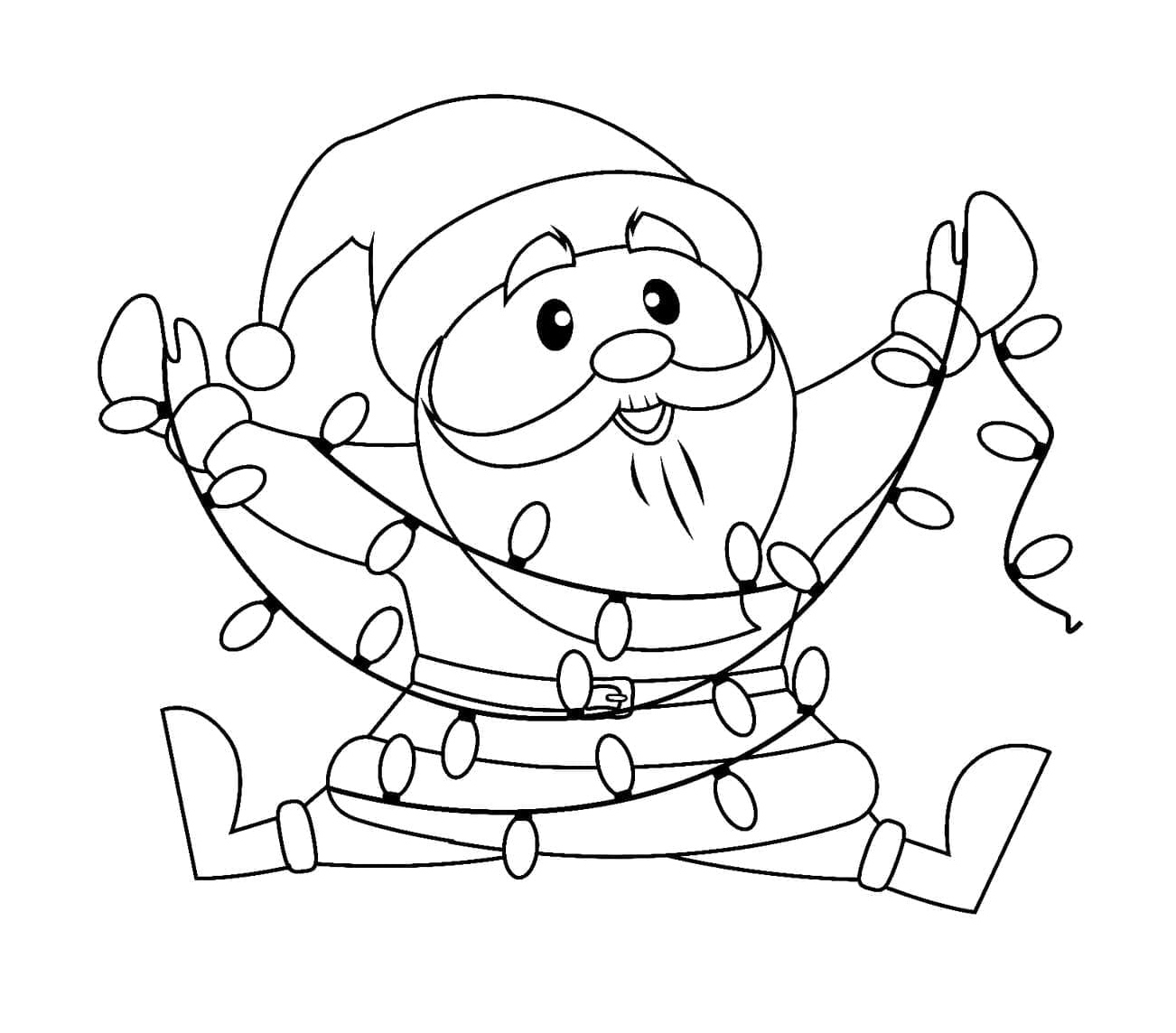 Santa Claus and Holiday Lights Coloring Page