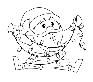 Santa Claus and Holiday Lights Coloring Page