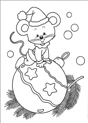 Mouse with Christmas Ornament Coloring Page
