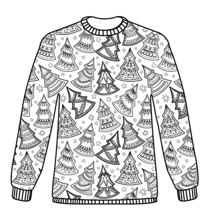 Coloring Page: Holiday Sweater adorned with Festive Christmas Trees