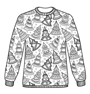 Coloring Page: Holiday Sweater adorned with Festive Christmas Trees Coloring Page