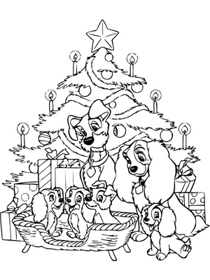 Lady and the Tramp Next to the Christmas Tree