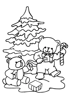 Teddy Bears Decorating Christmas Tree Coloring Page