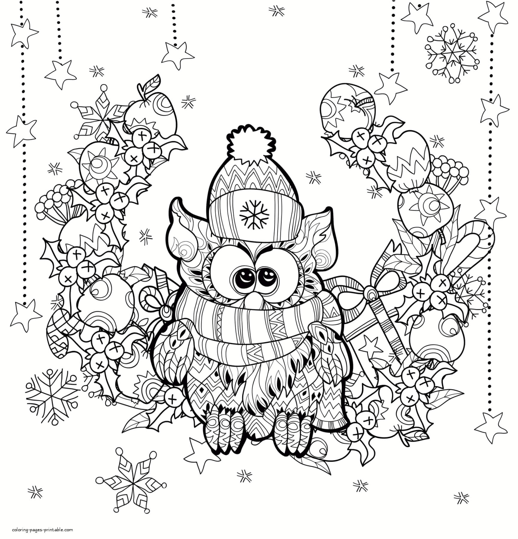 Holiday Owl Mandala Coloring Page