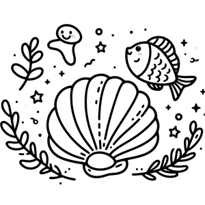 Clam and Fish coloring page Coloring Page