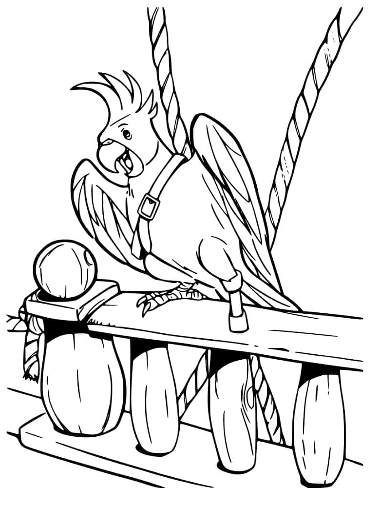 Parrot on Pirate Ship Coloring Page