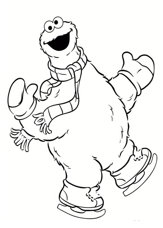Cookie Monster Ice Skating - Color Page Coloring Page