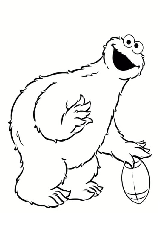 Cookie Monster Playing Football Coloring Page