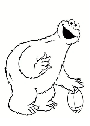 Cookie Monster Playing Football Coloring Page