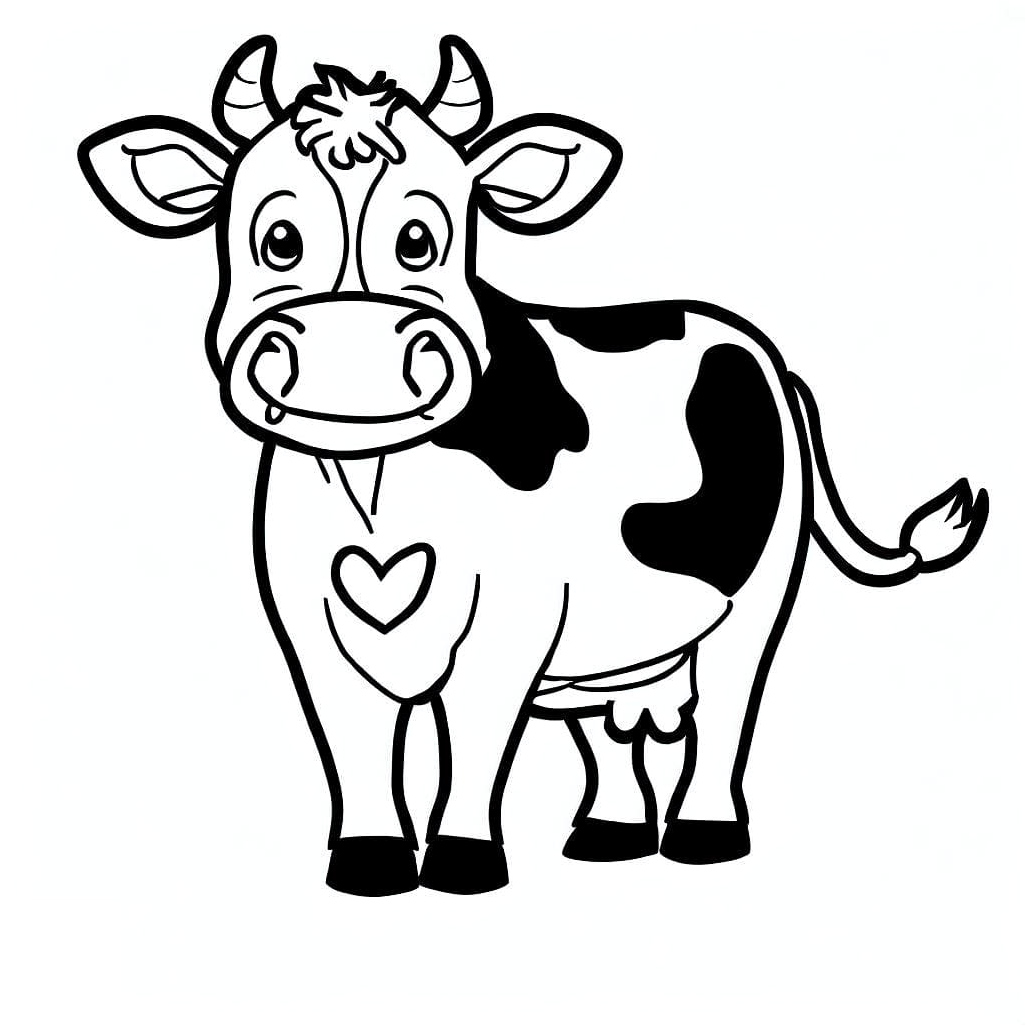 Cow with a Heart Coloring Page