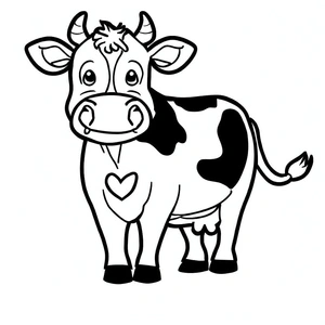 Cow with a Heart Coloring Page