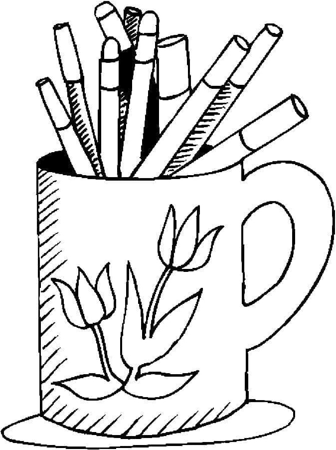 Coloring a Special Cup with Crayons Coloring Page