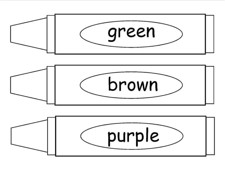 Crayons in the Colors Green, Brown, and Purple **OR** Green, Brown, and Purple-Colored Crayons Coloring Page