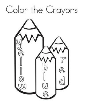 Crayons in Yellow, Blue, and Red Coloring Page