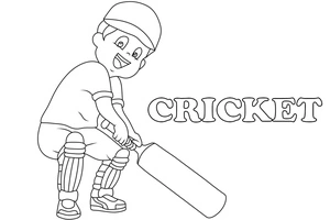 Cheerful Boy Enjoying a Game of Cricket Coloring Page