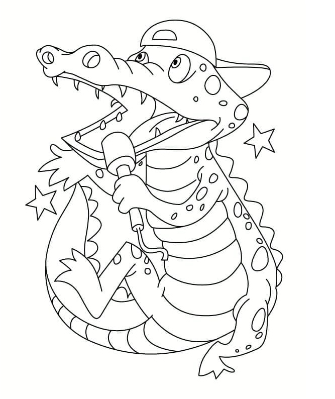 Crocodile Singing Coloring Page
