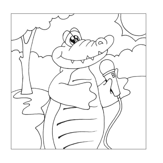Crocodile with a Microphone Coloring Page