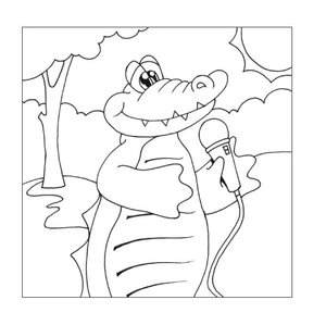 Crocodile with a Microphone Coloring Page