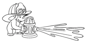 Curious George Playing with a Fire Hydrant Coloring Page