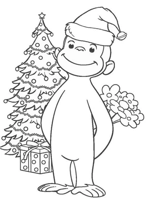 George the Curious Celebrates Christmas Coloring Page