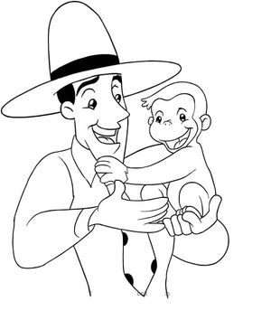 Ted Miller and Curious George Coloring Page